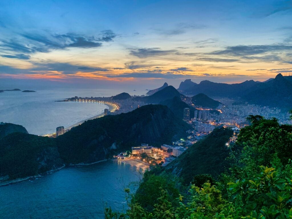 rio de janeiro skyline with beach at dusk