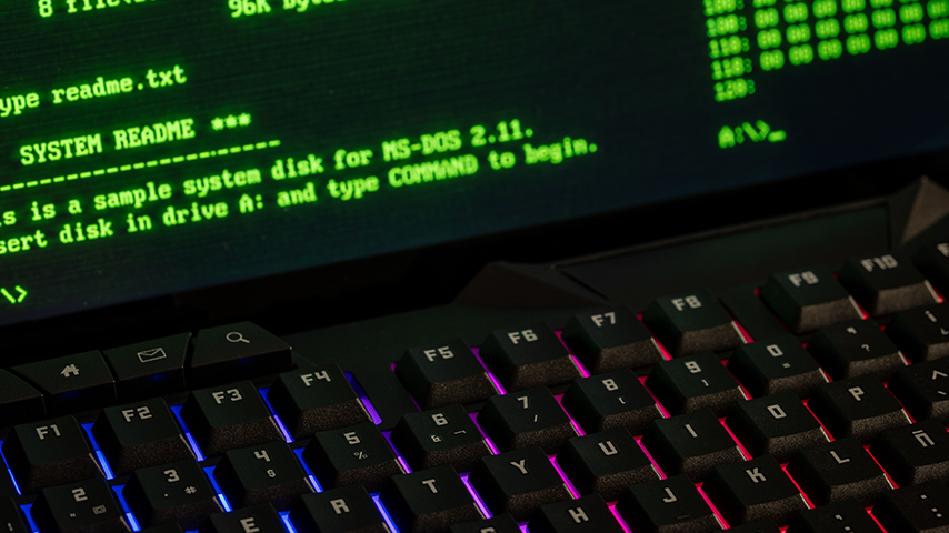 starting over green screen with keyboard with colored backlighting